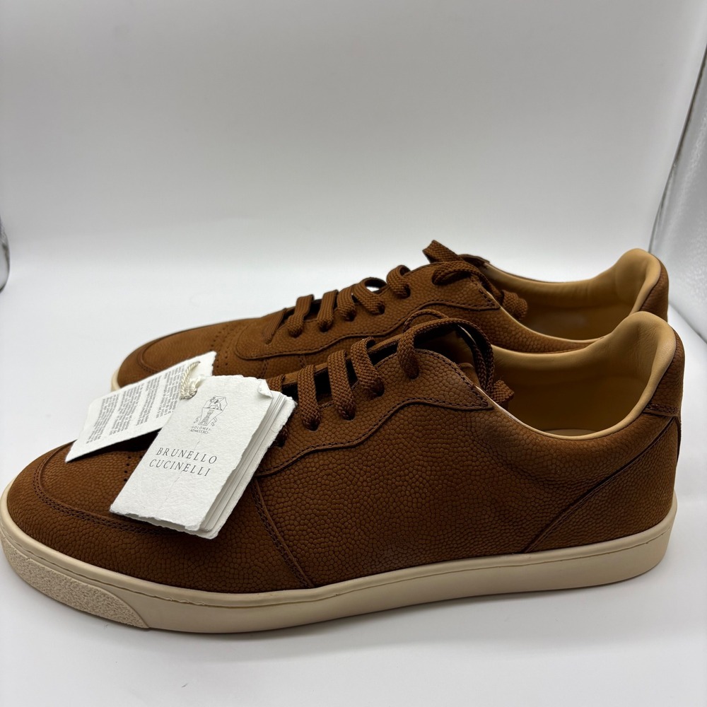 Brunello Cucinelli Mens Pebbled Leather Low Top Sneakers Brown EU‎ 43/US 10-10.5